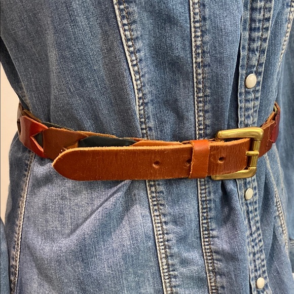 Fossil Multi-colour Leather Belt with Gold Brass Buckle - Picture 5 of 13